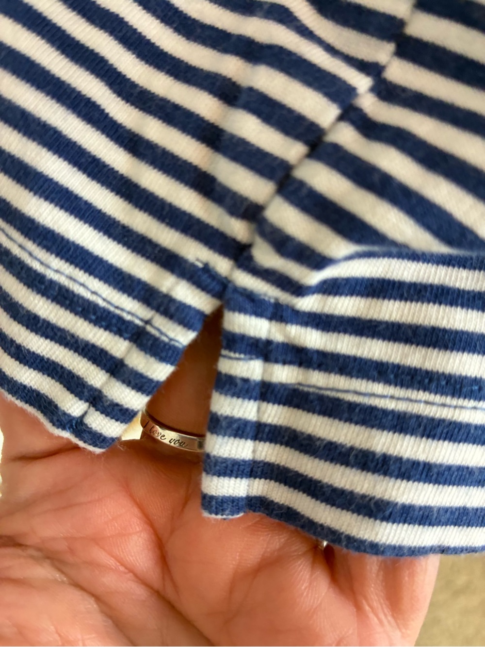 Loft Royal Blue & White Striped Crewneck Top cap sleeves - Picture 3 of 8